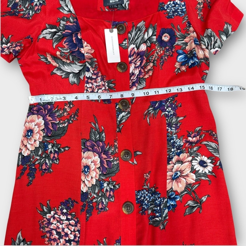 Maeve Anthropologie Caldwell Button Front‎ Dress Womens 6 Red NWT Square Neck - Picture 5 of 10